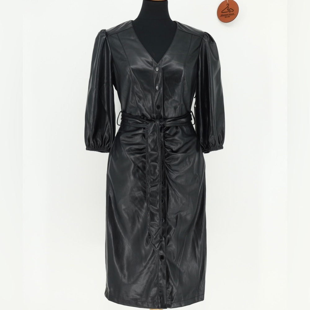 HOUSE OF HARLOW 1960 Belted Faux Leather Dress With Pockets